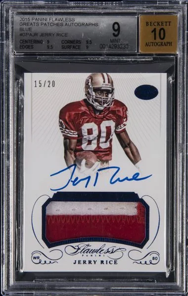 2015 Panini Flawless Jerry Rice Greats Patches Autographs Blue #GPA-JR card image
