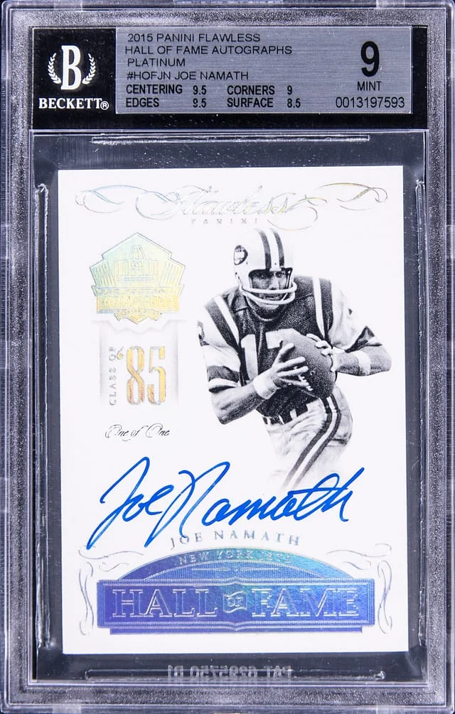 2015 Panini Flawless Joe Namath Hall of Fame Autographs Platinum #HOFJN card image