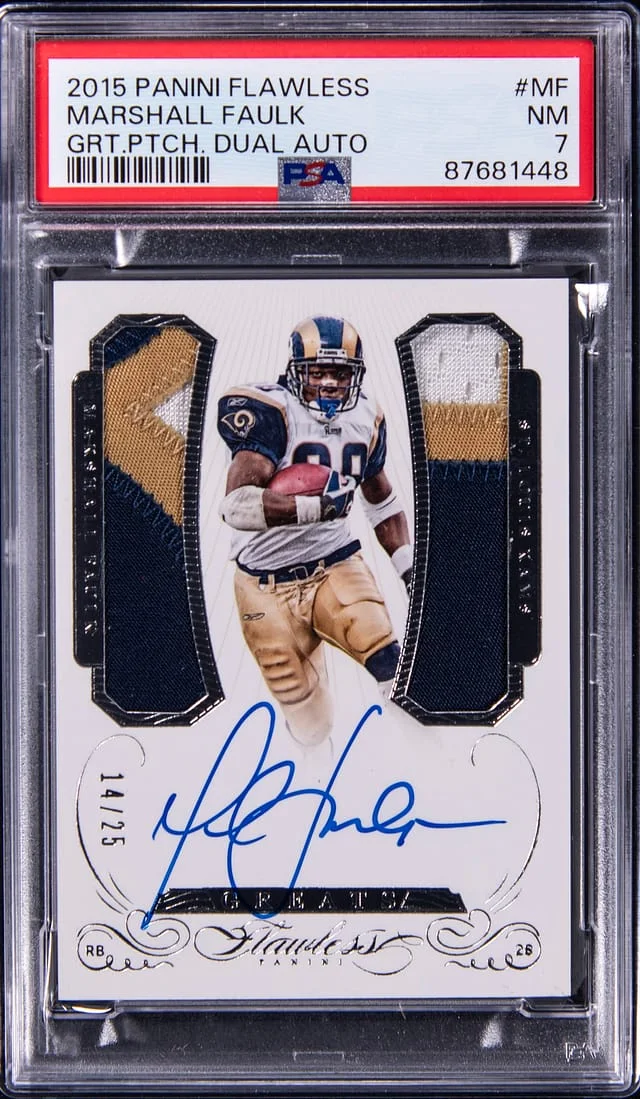 2015 Panini Flawless Marshall Faulk Greatest Show on Turf Patch Dual Autograph #MF card image