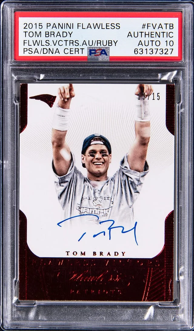 2015 Panini Flawless Tom Brady Victors Autographs Ruby #FVA-TB card image
