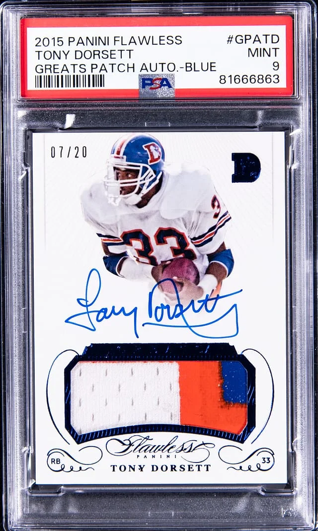 2015 Panini Flawless Tony Dorsett Greats Patch Autograph Blue #GPA-TD card image