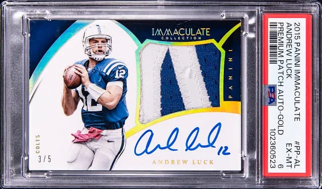 2015 Panini Immaculate Andrew Luck Premium Patch Autograph Gold #PP-AL card image