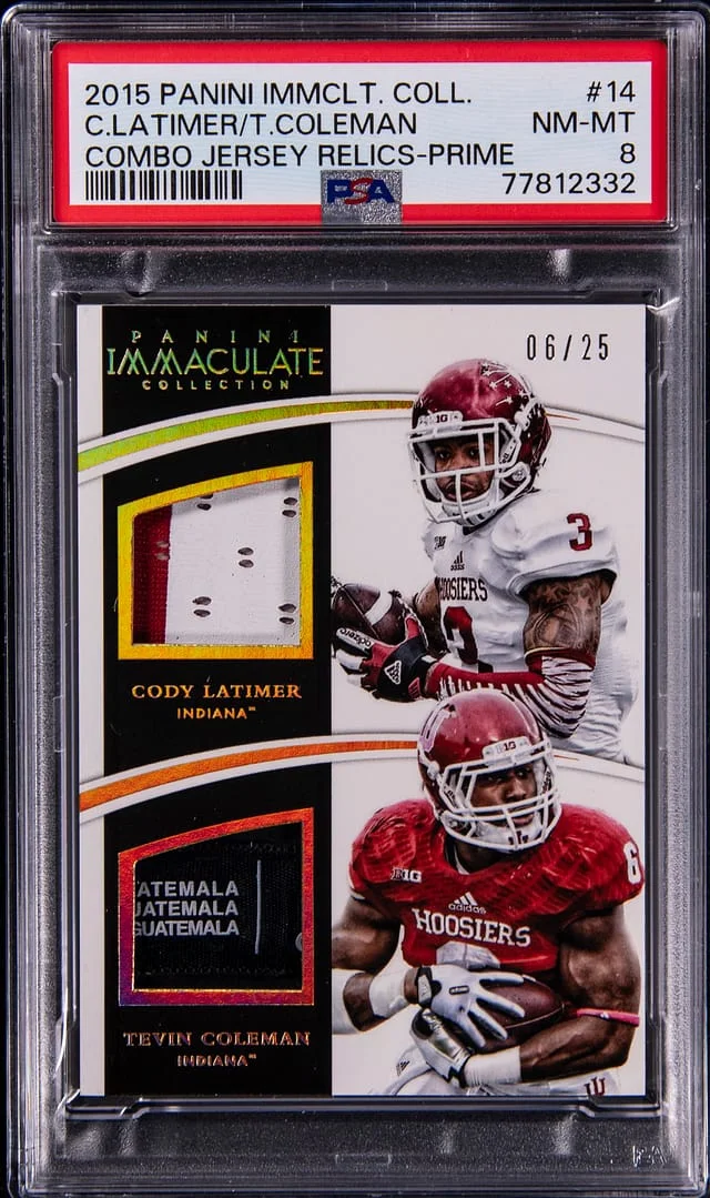 2015 Panini Immaculate Cody Latimer/Tevin Coleman Collegiate Combo Jersey Relics Prime #14 card image