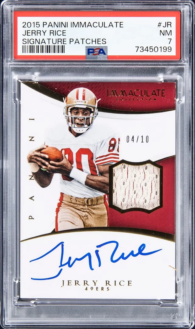 2015 Panini Immaculate Jerry Rice Signature Patches #ISP-JR card image