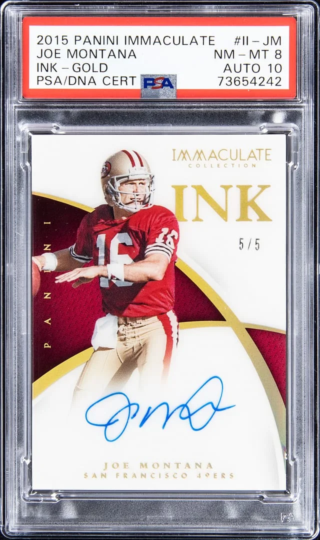 2015 Panini Immaculate Joe Montana Ink Gold #II-JM card image