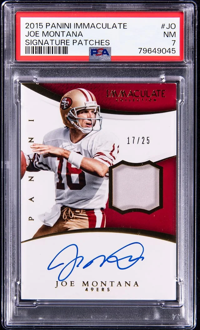 2015 Panini Immaculate Joe Montana Signature Patches #ISP-JO card image