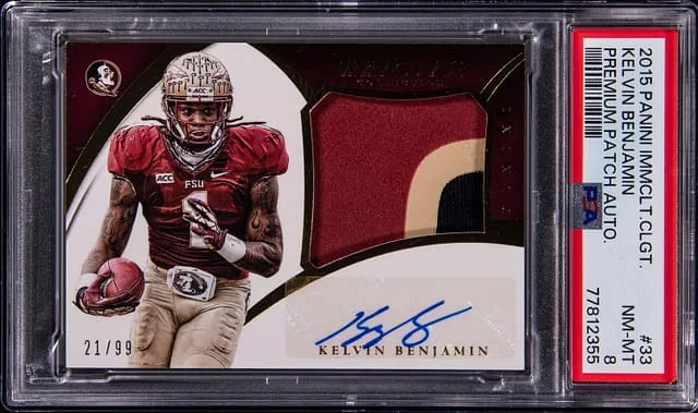 2015 Panini Immaculate Kelvin Benjamin Collegiate Premium Patch Autograph #33 card image