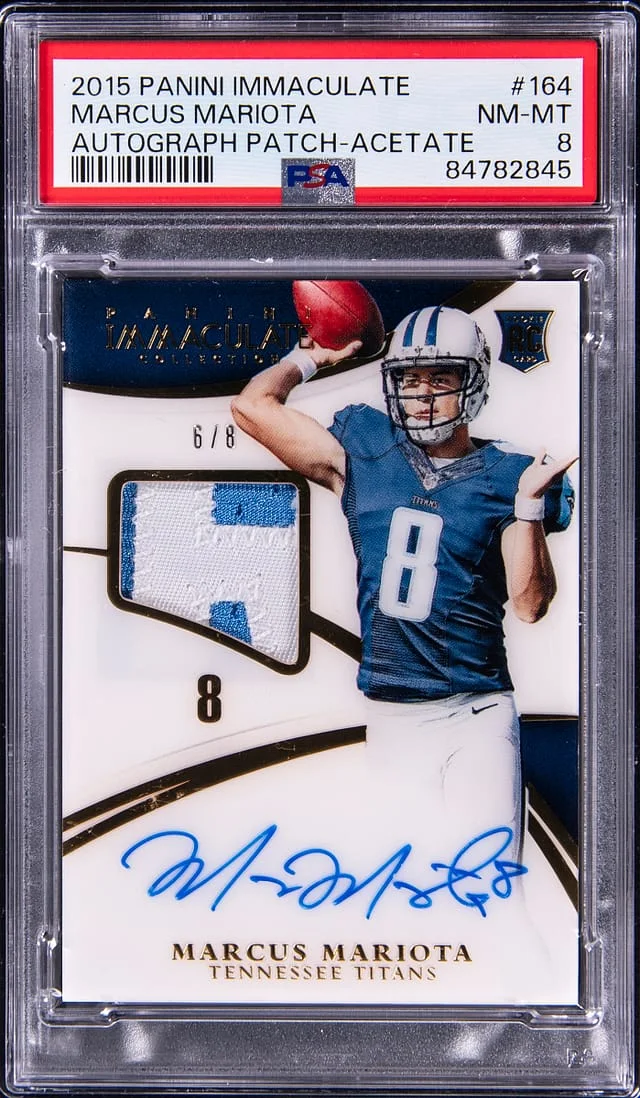 2015 Panini Immaculate Marcus Mariota Autograph Patch Acetate #164 card image