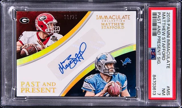2015 Panini Immaculate Matthew Stafford Past and Present Signature #IPP-MS card image