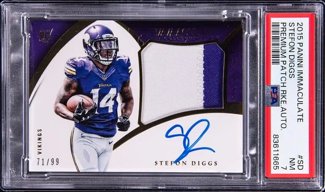 2015 Panini Immaculate Stefon Diggs Premium Patch Autograph #PPR-SD card image
