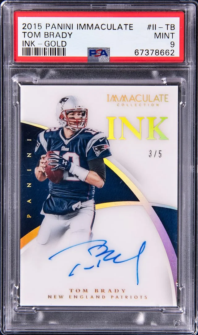 2015 Panini Immaculate Tom Brady Ink Gold #II-TB card image