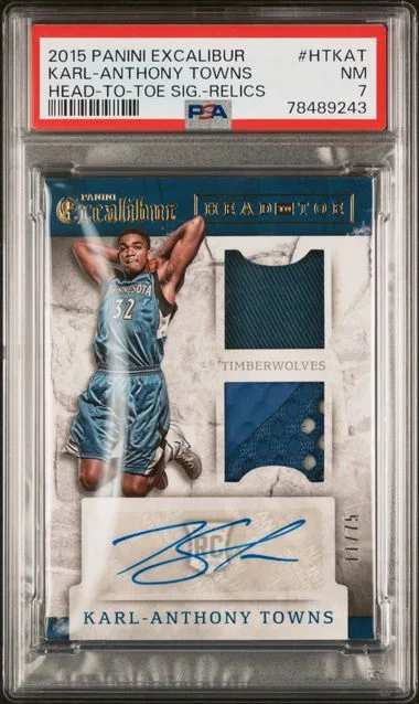2015 Panini Karl-Anthony Towns Excalibur Head-To-Toe Signatures Relics #HTKAT card image