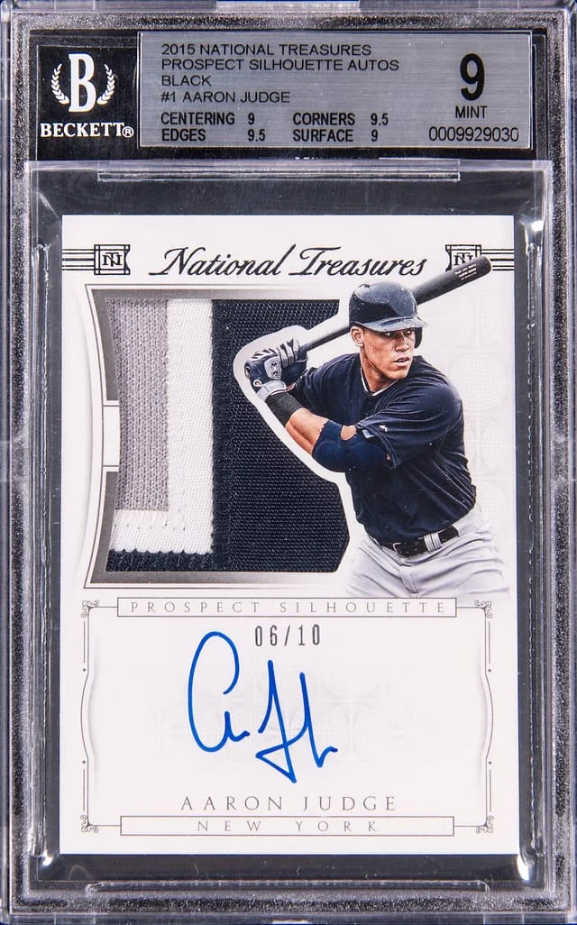 2015 Panini National Treasures Aaron Judge SignedPatch Prospect Silhouette Autographs Black #1 card image