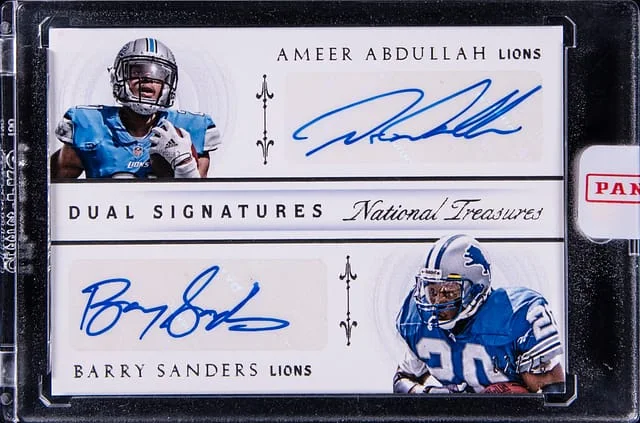 2015 Panini National Treasures Ameer Abdullah/Barry Sanders Dual Signatures #DS-AS card image