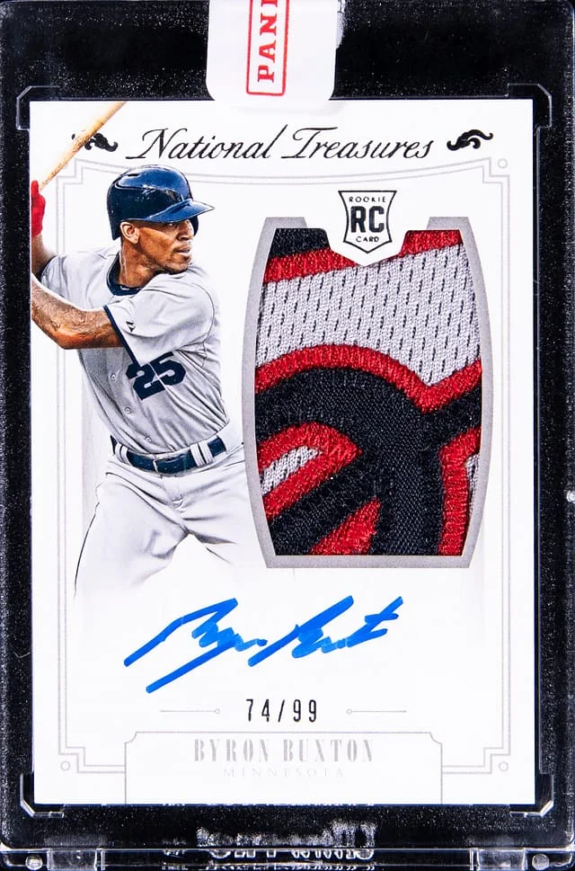 2015 Panini National Treasures Byron Buxton Patch Autograph (RPA) Purple #195 card image