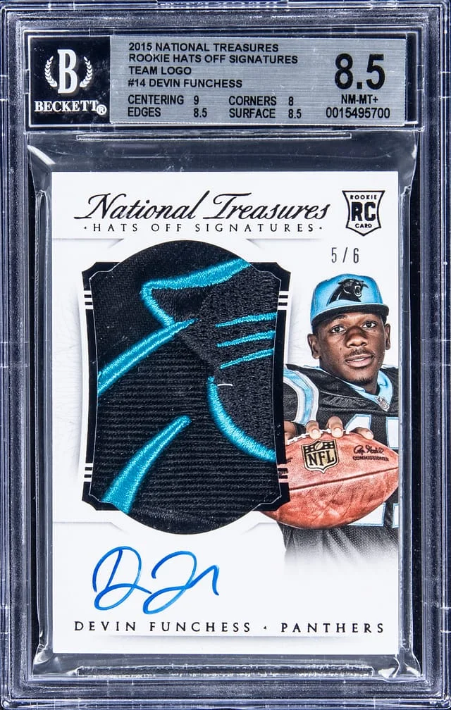 2015 Panini National Treasures Devin Funches Hats Off Signatures Team Logo #RHO-DF card image