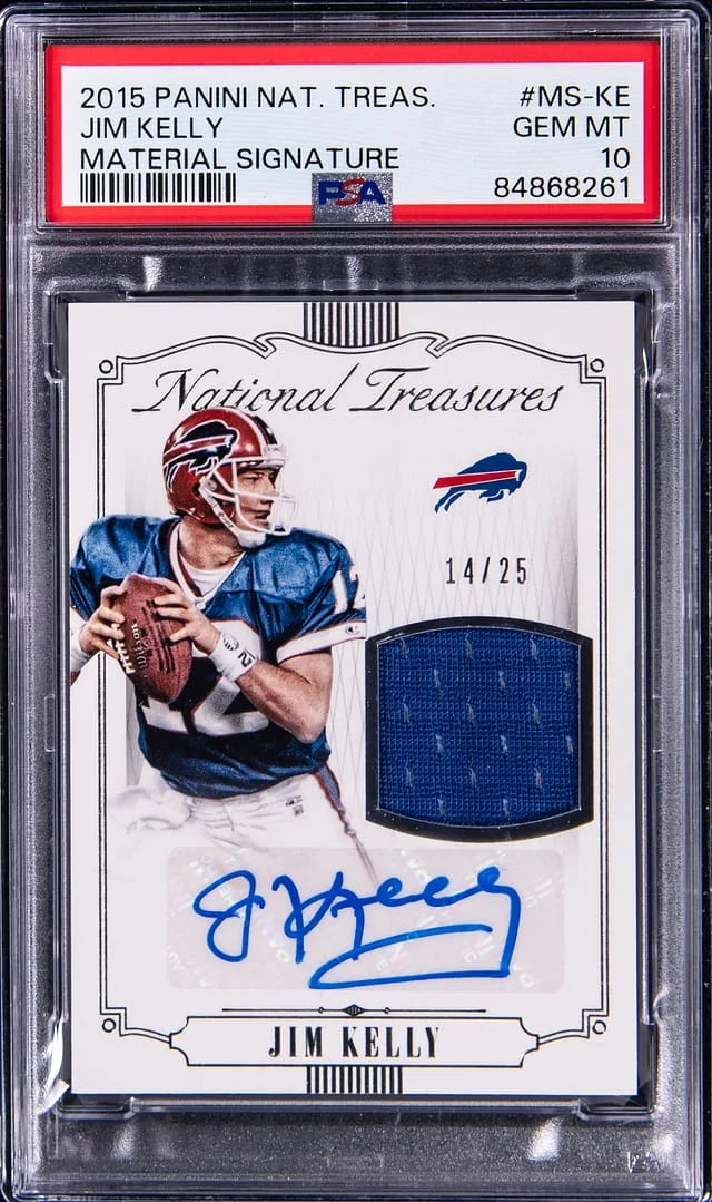 2015 Panini National Treasures Jim Kelly Material Signature #MS-KE card image