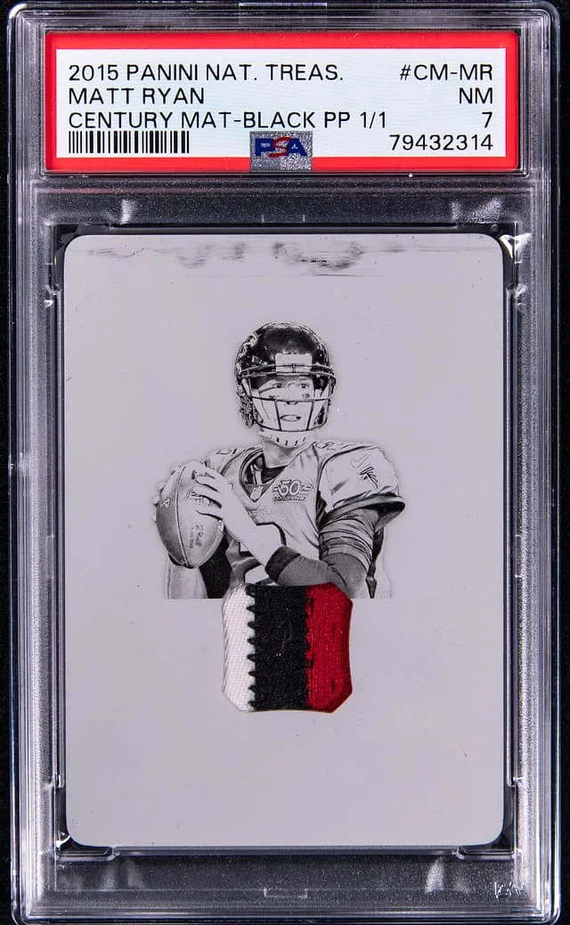 2015 Panini National Treasures Matt Ryan Century Materials Black Printing Plate #CM-MR card image