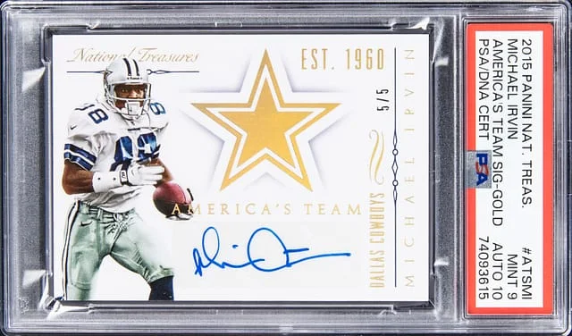 2015 Panini National Treasures Michael Irvin America's Team Signatures Gold #ATS-MI card image