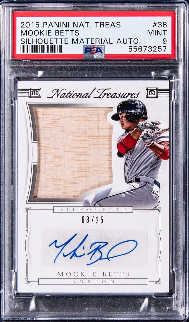 2015 Panini National Treasures Mookie Betts Silhouette Material Autographs #38 card image