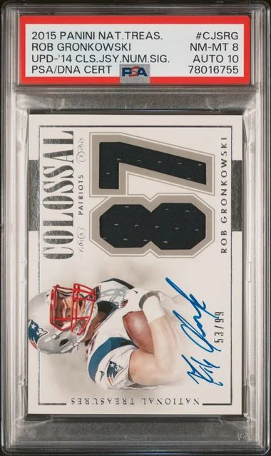 2015 Panini National Treasures Rob Gronkowski 2014 Update Colossal Jersey Number Signature #CJS-RG card image