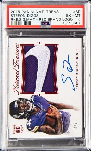2015 Panini National Treasures Stefon Diggs Signature Materials Red Brand Logo #RMSR-SD card image