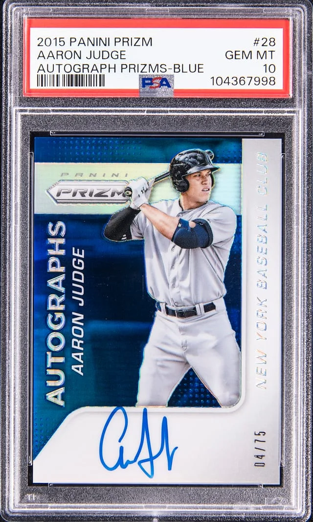 2015 Panini Prizm Aaron Judge Autograph Prizms Blue #28 card image