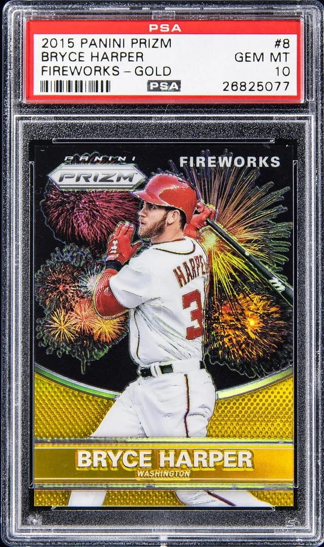 2015 Panini Prizm Bryce Harper Fireworks Gold Prizm #8 card image