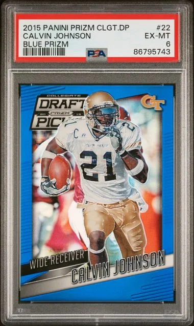2015 Panini Prizm Calvin Johnson Collegiate Draft Picks Blue Prizm #22 card image