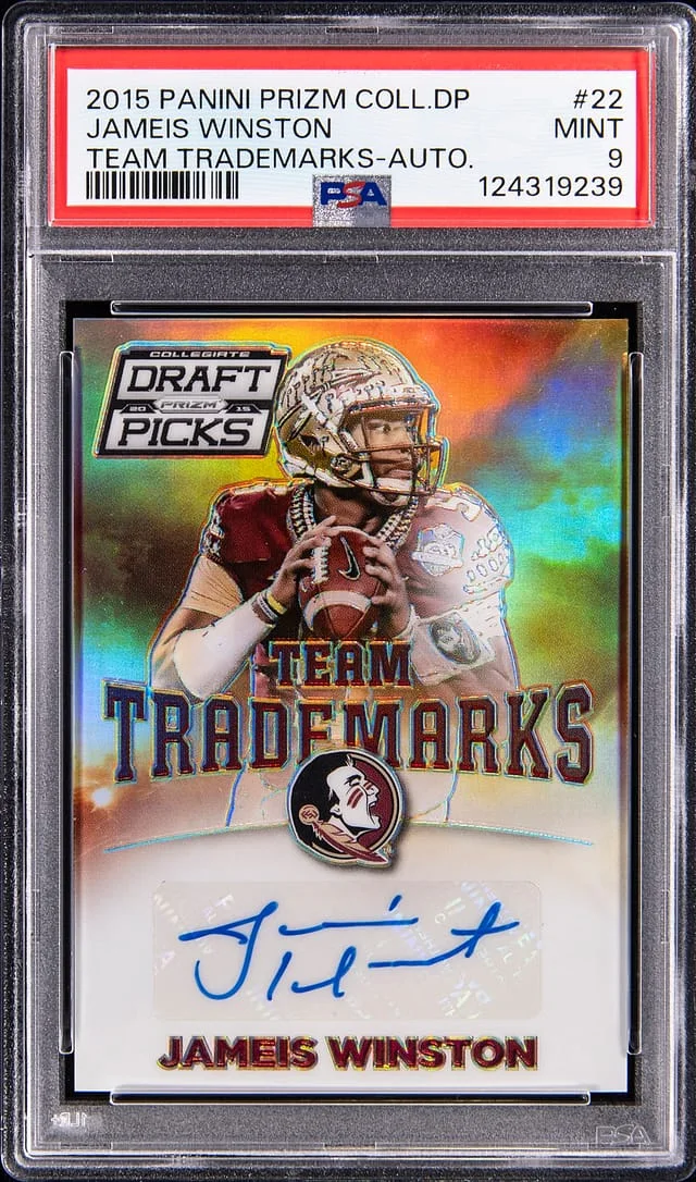 2015 Panini Prizm Jameis Winston Collegiate Draft Picks Team Trademarks Autograph #22 card image
