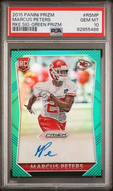 2015 Panini Prizm Marcus Peters Signatures Green Prizm #RSMP card image