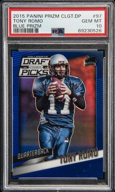 2015 Panini Prizm Tony Romo Collegiate Draft Picks Blue Prizm #97 card image