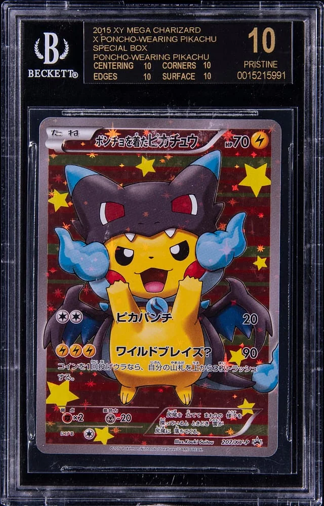 2015 Pokemon Japanese XY SPecial Box Full Art Holofoil Mega Charizard X Poncho-Wearing Pikachu #207 card image