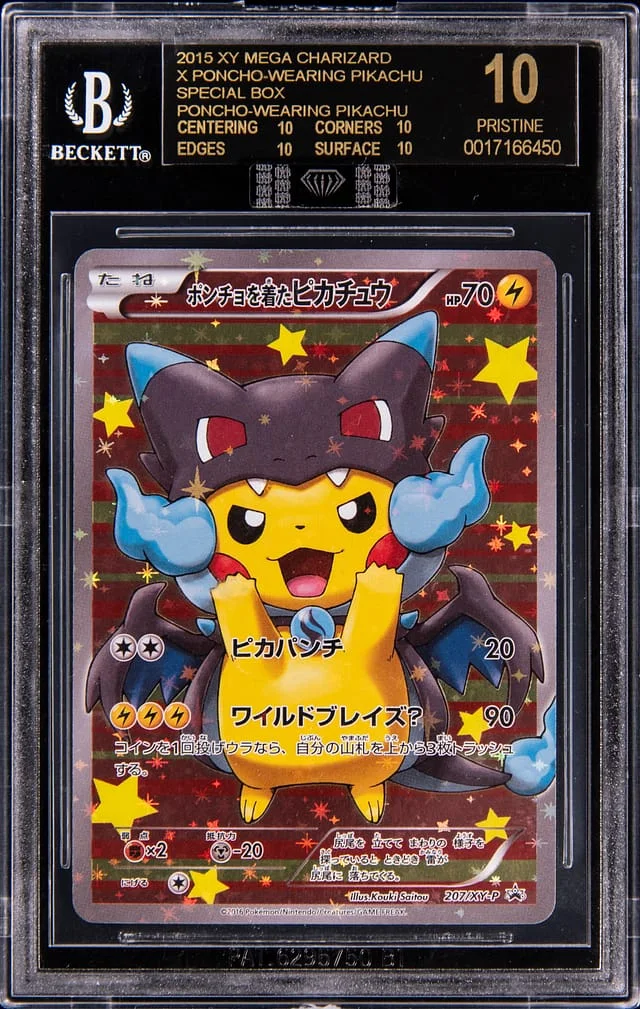 2015 Pokemon Japanese XY Special Box Promo Mega Charizard X Poncho-Wearing Pikachu #207 card image