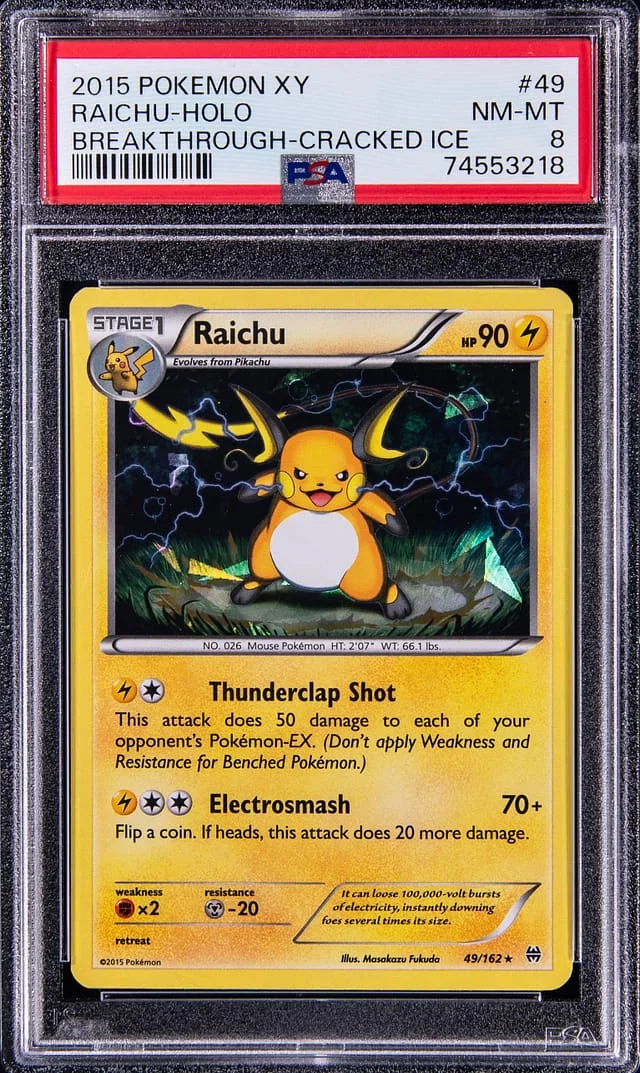 2015 Pokemon XY Breakthrough Cracked Ice Rare Holofoil Raichu #49 card image