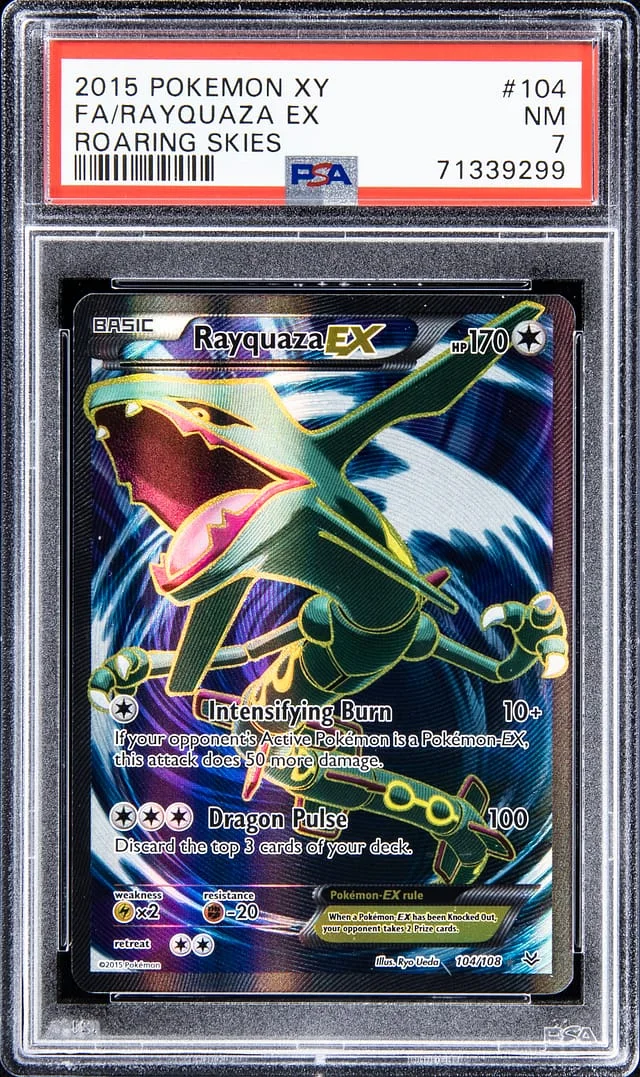 2015 Pokemon XY Roaring Skies Full Art Rayquaza EX #104 card image