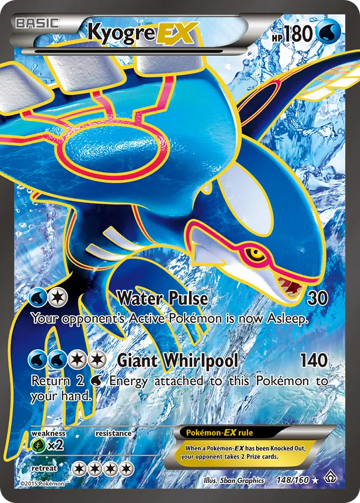 2015 Primal Clash Kyogre-EX #148/160 Rare Ultra card image