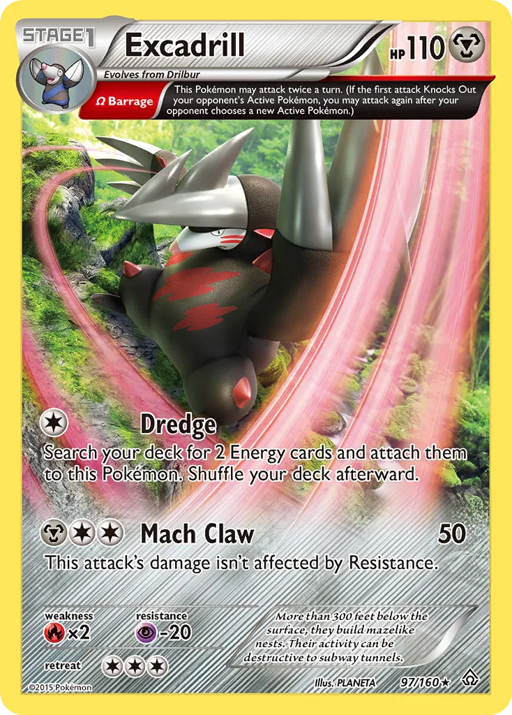 2015 Primal Clash Excadrill #097/160 Rare Holo card image
