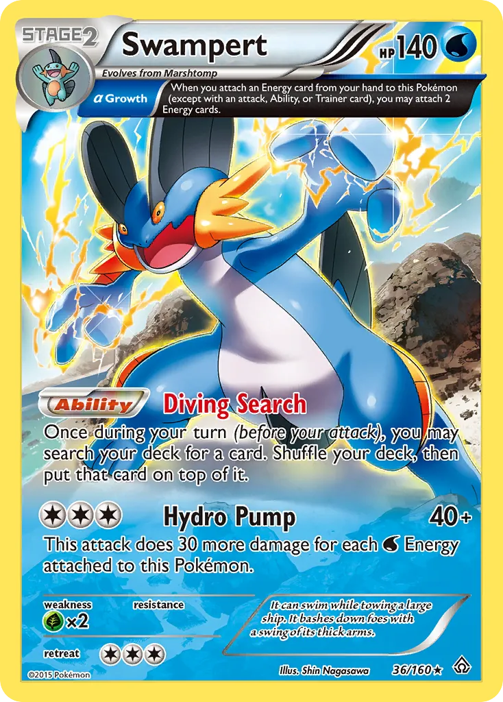 2015 Primal Clash Swampert #036/160 Rare Holo card image