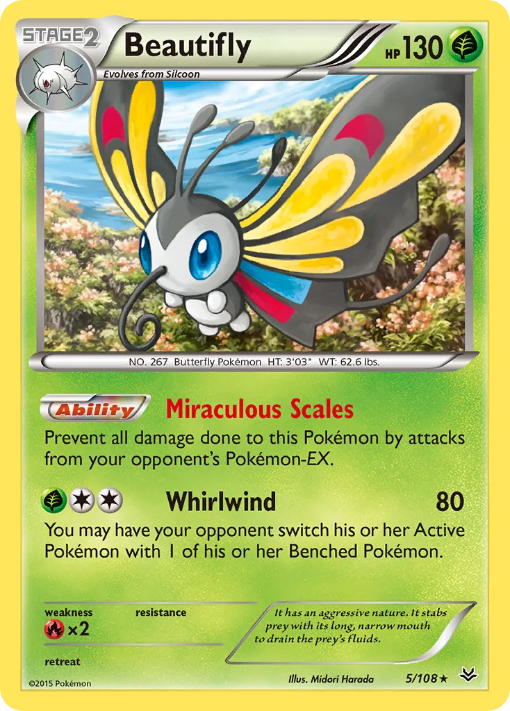 2015 Roaring Skies Beautifly #005/108 Rare Holo card image