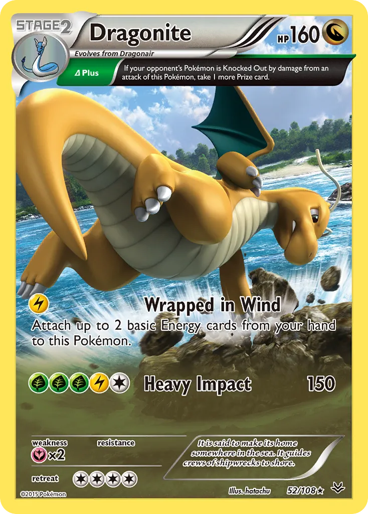 2015 Roaring Skies Dragonite #052/108 Rare Holo card image