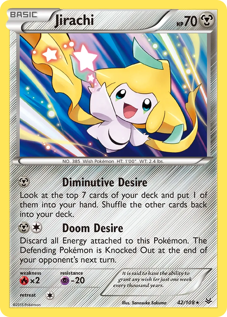 2015 Roaring Skies Jirachi #042/108 Rare Holo card image