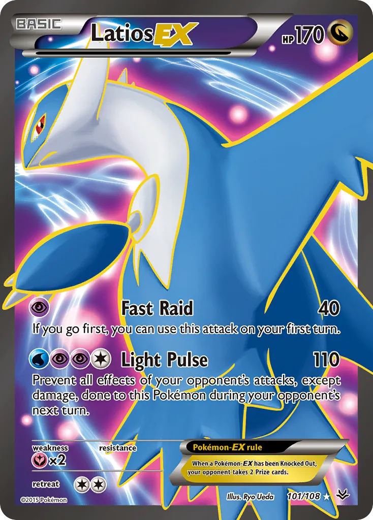 2015 Roaring Skies Latios-EX #058/108 Rare Holo EX card image