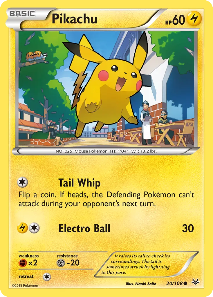 2015 Roaring Skies Pikachu Common #020/108 Common card image