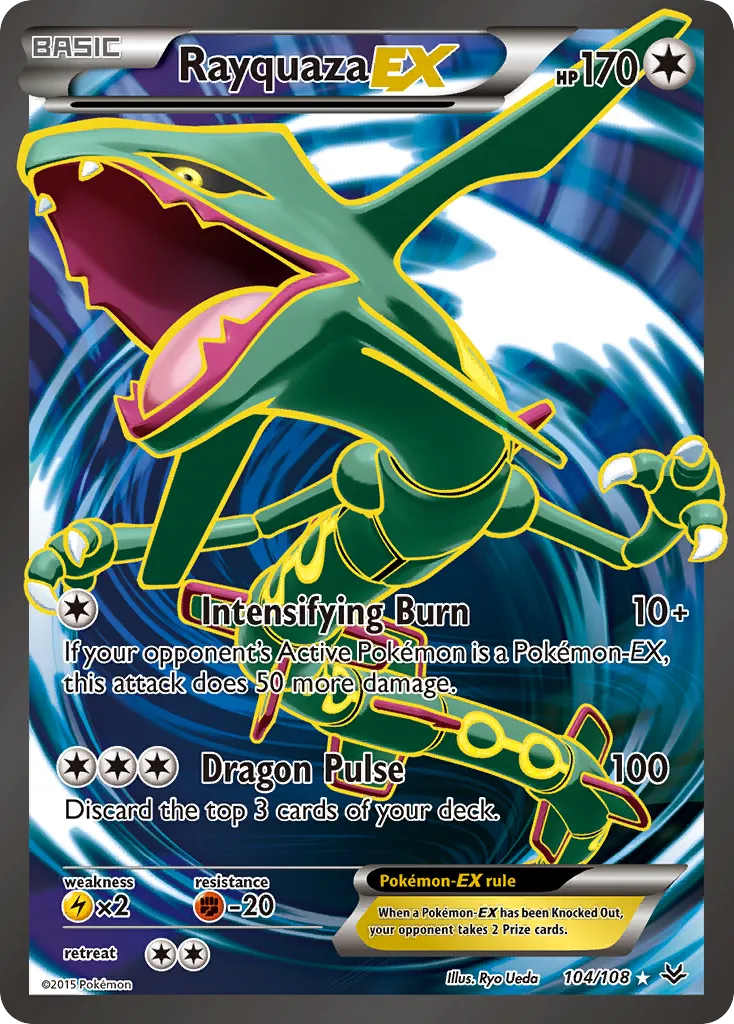2015 Roaring Skies Rayquaza-EX #104/108 Rare Ultra card image