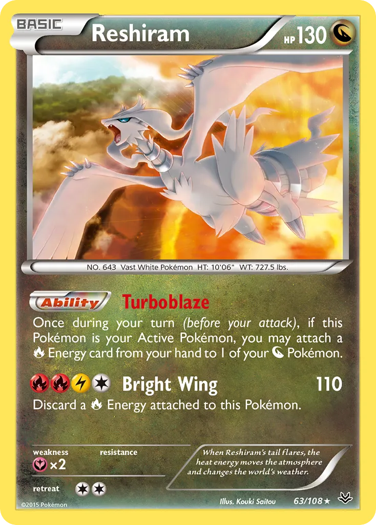 2015 Roaring Skies Reshiram #063/108 Rare Holo card image