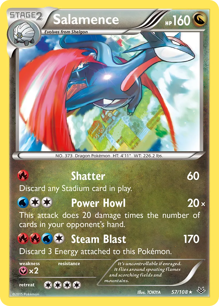 2015 Roaring Skies Salamence #057/108 Rare Holo card image