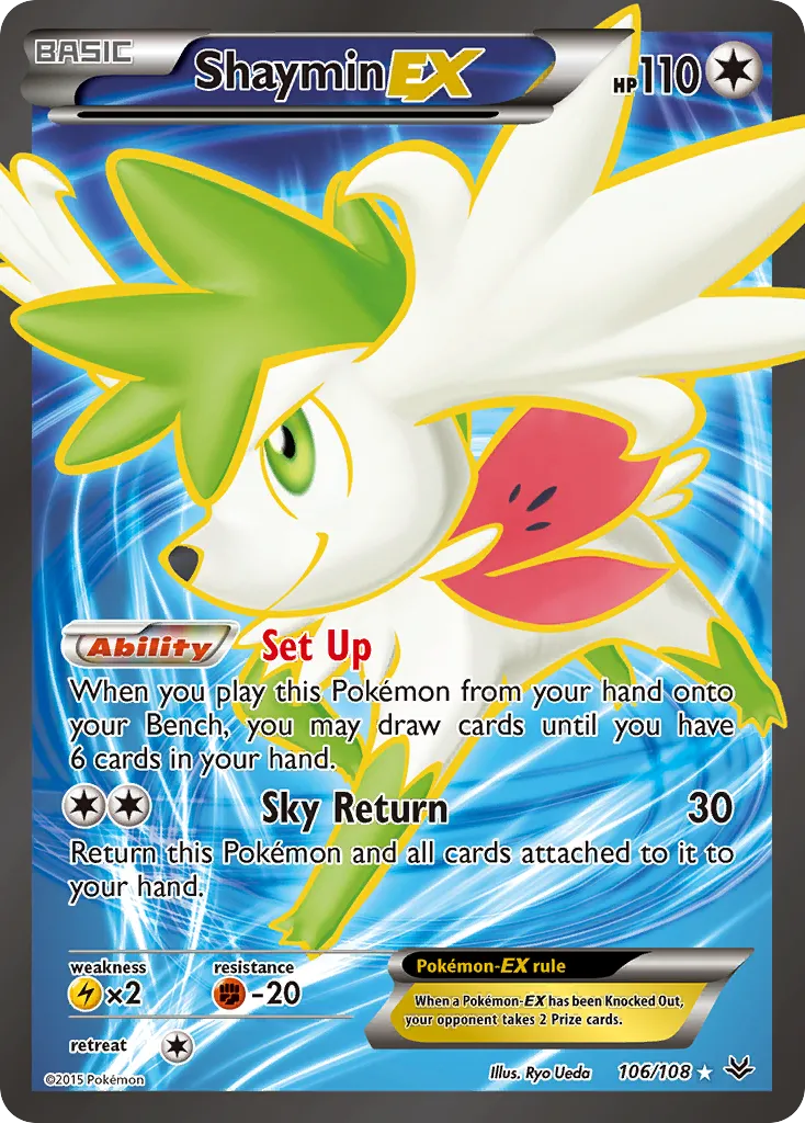 2015 Roaring Skies Shaymin-EX #077A/108 Rare Ultra card image