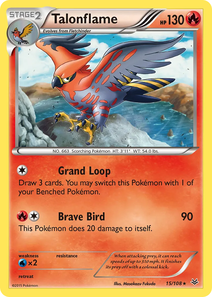 2015 Roaring Skies Talonflame #015/108 Rare card image