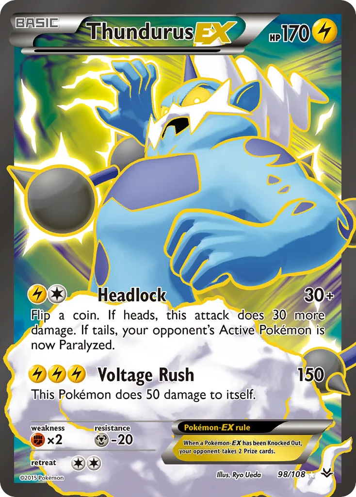 2015 Roaring Skies Thundurus-EX #098/108 Rare Ultra card image